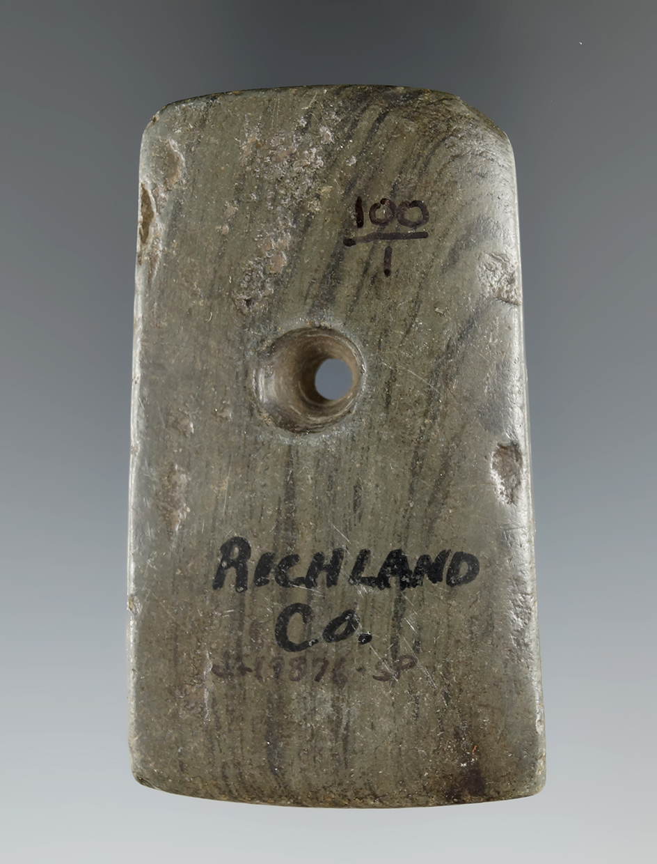 2 15/16" Adena Rectangular Pendant found in Richland Co., Ohio. Pictured in Who's Who #2