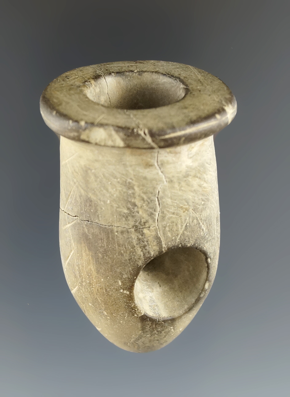 2" tall historic period Vase pipe with engravings on the exterior. Ex. David L. Root.