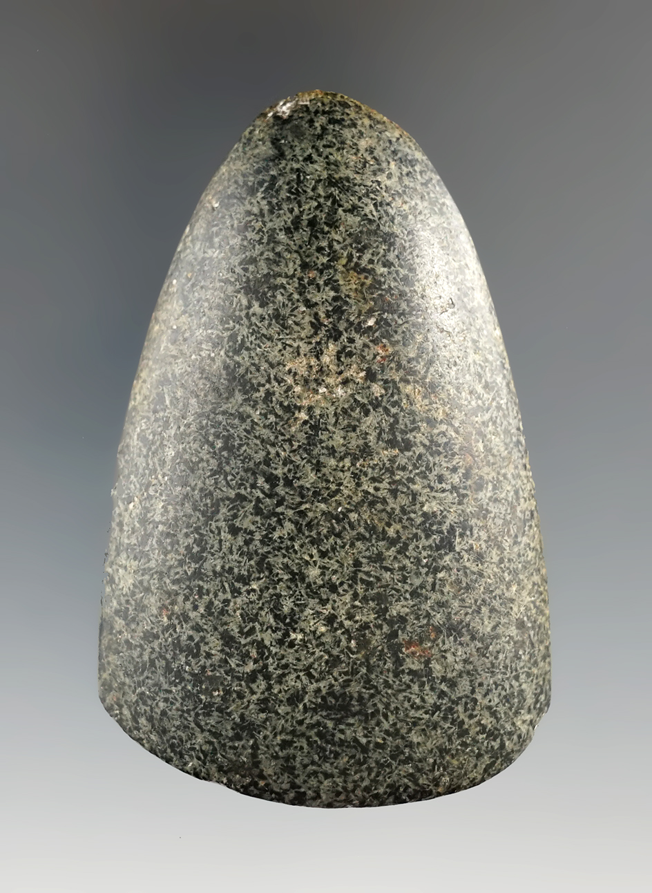 Excellent style and polish on this 2 7/8" granite Adze found in Preble Co., Ohio. Ex.  Parks.