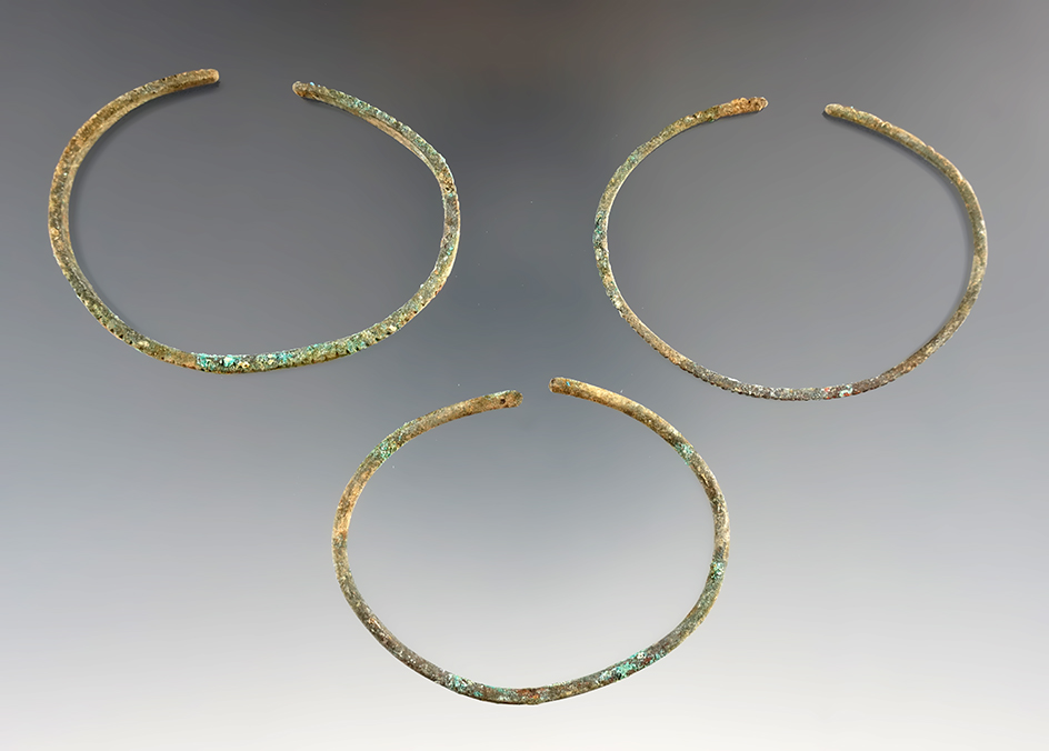 Set of three copper bracelets found in New York, largest is 2 3/8".