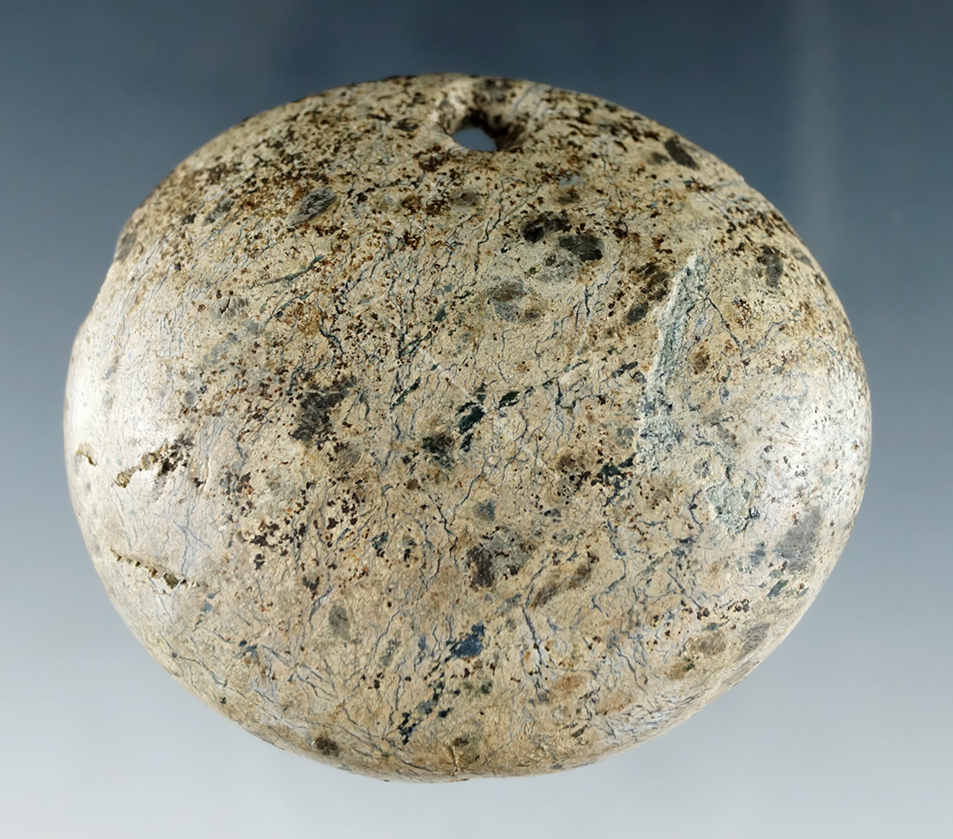 Columbia River Pendant. Large, nicely polished and drilled hard stone pendant, 2 1/16" dia.