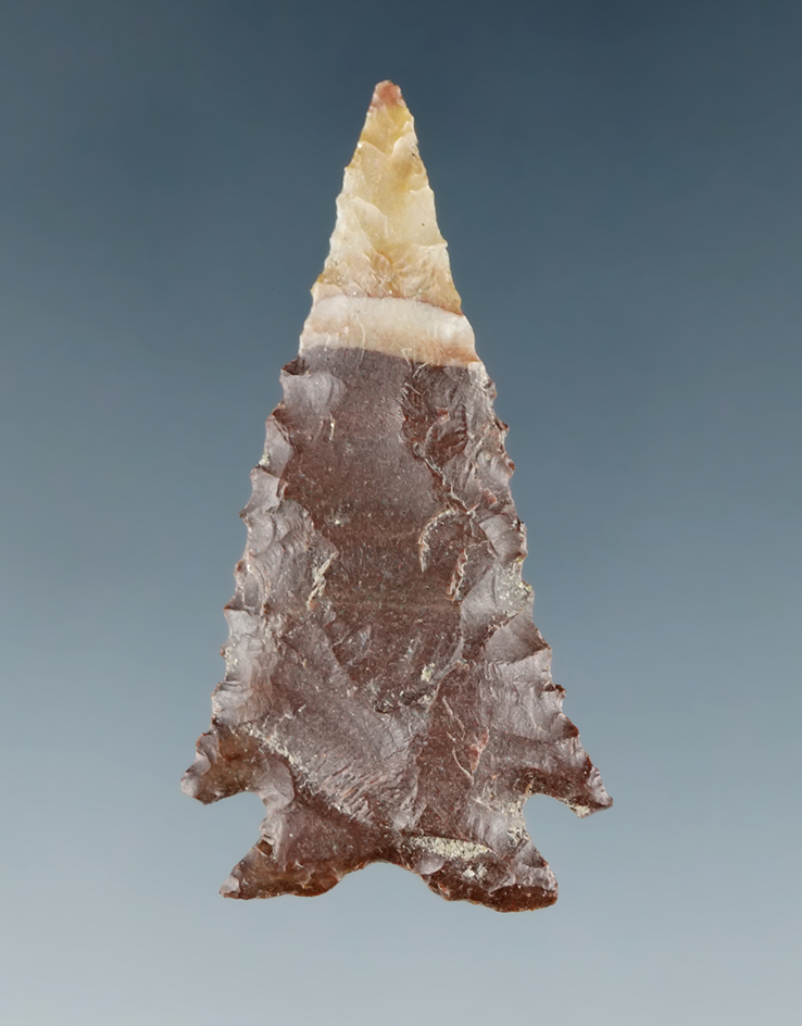 1 9/16" Snake River Dart point with nice serrations along the edges made from Deschutes Jasper.