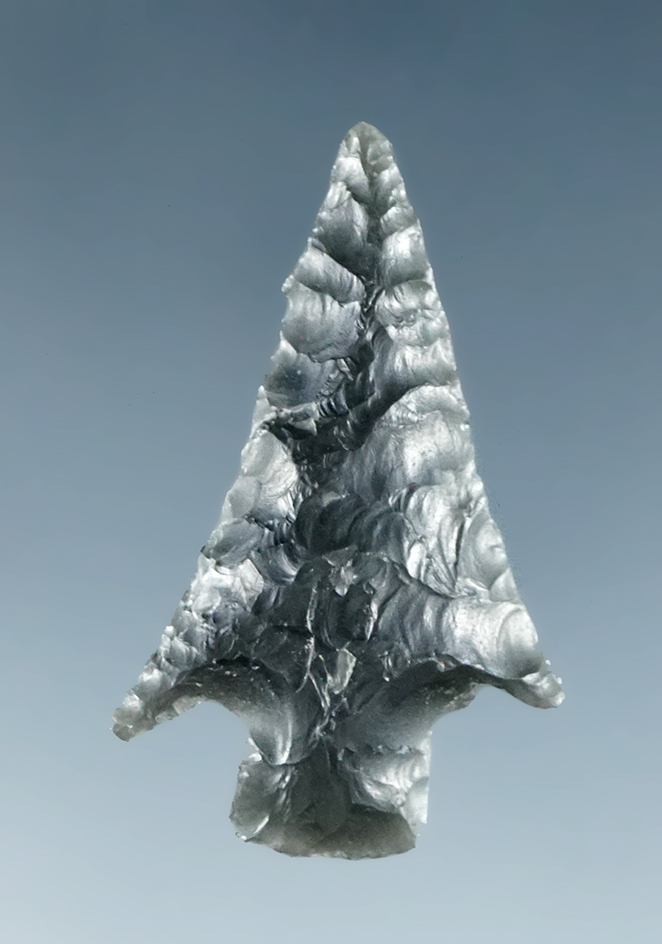 1 3/16" Merrybell type I made from obsidian found near Roosevelt, Klickitat County Washington.