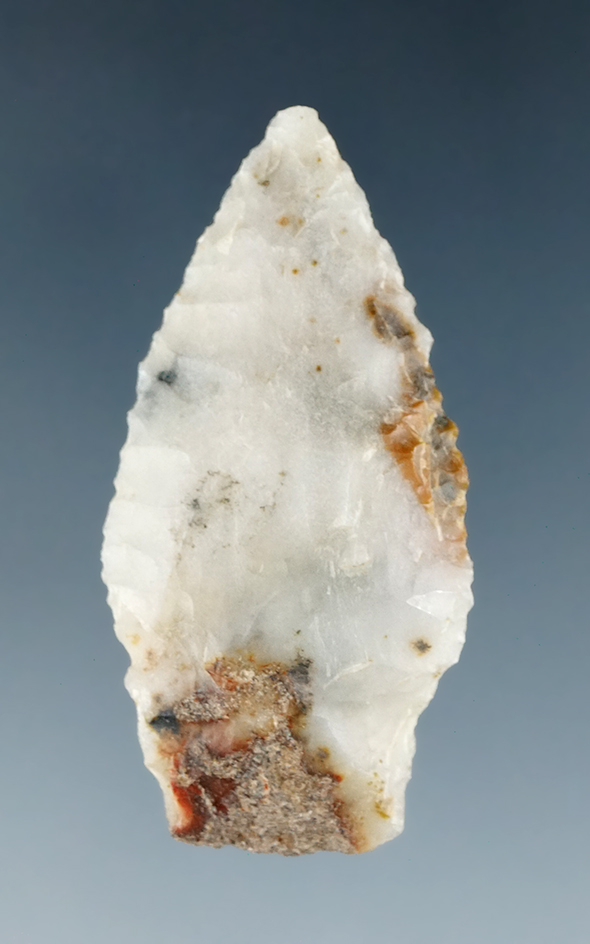 1 9/16" stemmed dart point - multicolored agate found near Roosevelt, Klickitat Co., WA.