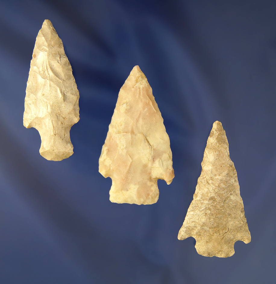 Set of three   Arrowheads from the Rick Stevens collection, largest is 2 1/4".