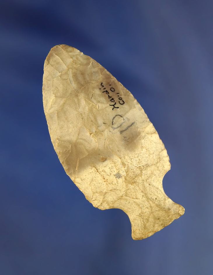 Classic style 2 1/2" Tablerock Bottleneck point found in Hardin County Ohio.