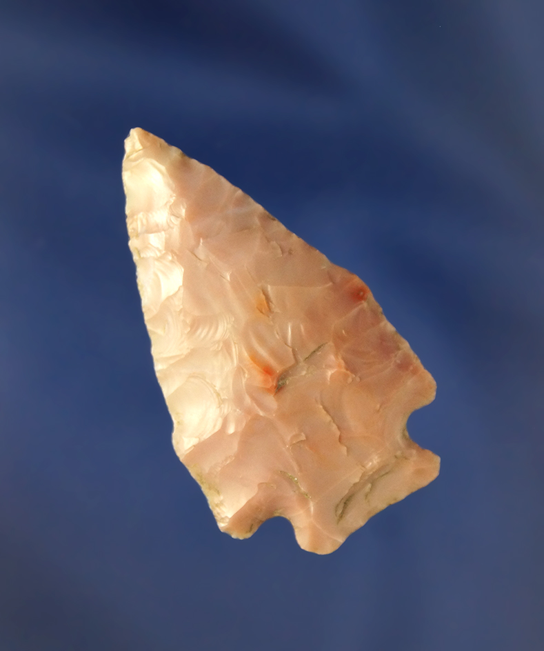 1 13/16" Pentagonal made from beautiful pink Flint Ridge Flint. Ex. Ed Steckewicz collection.