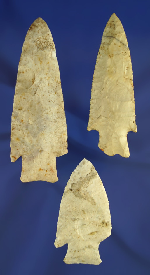 Set of three Hardin points found in Missouri and Illinois. Well made- only slight damage.