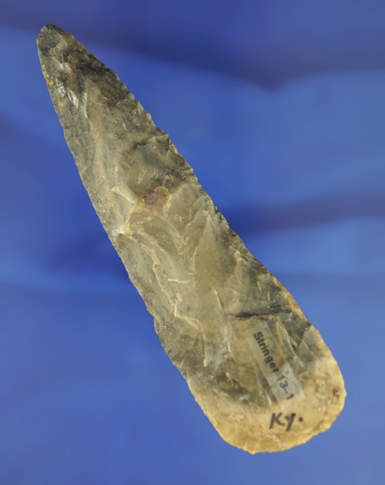 4 3/4" multicolored Flint Blade found in Kentucky. Ex. Doc Stringer collection.