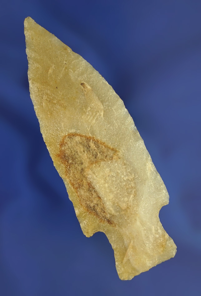 Excellent flaking on this 3 9/16" Hixton Quartz Kay Blade found in Missouri.  Bennett COA.