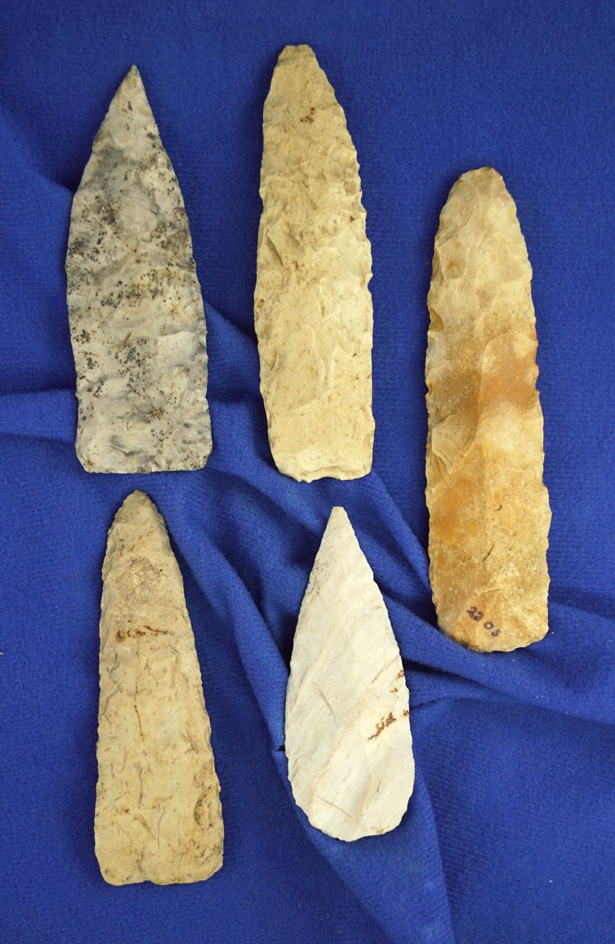 Set of five Missouri/Illinois lances, largest is 4 5/8".