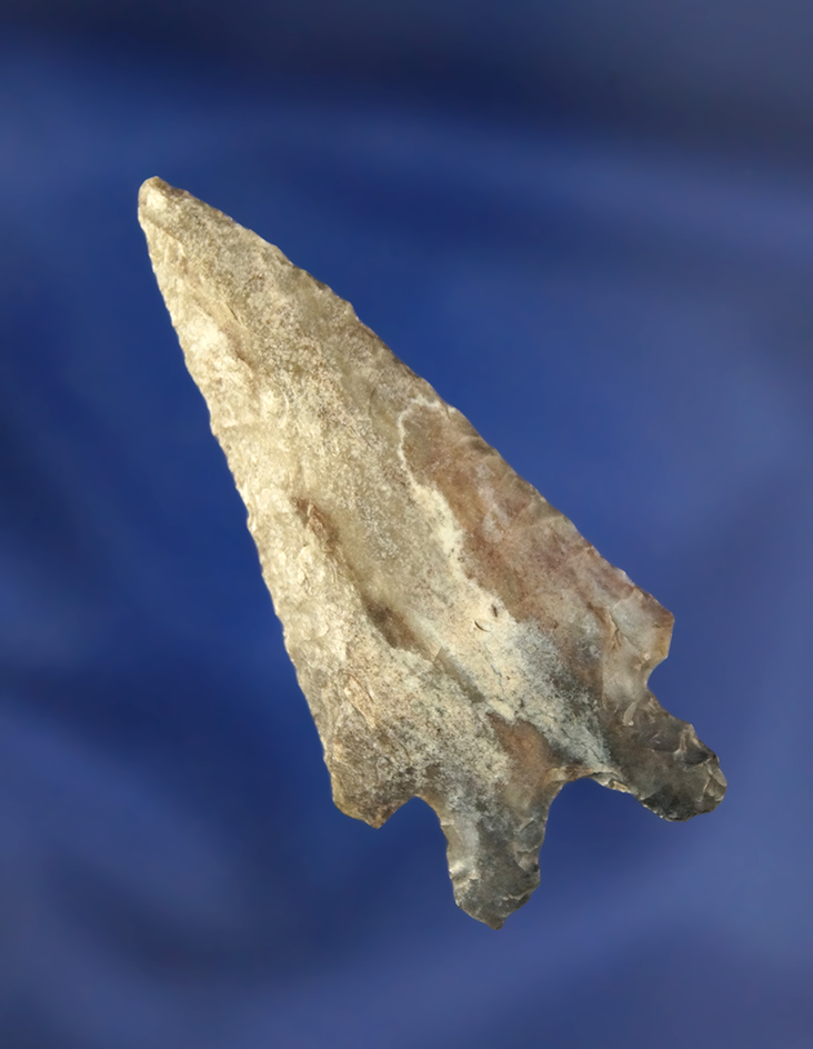 Uniquely styled base on this 2 1/8" Pinto Basin found in the northern plains in the 1950s.