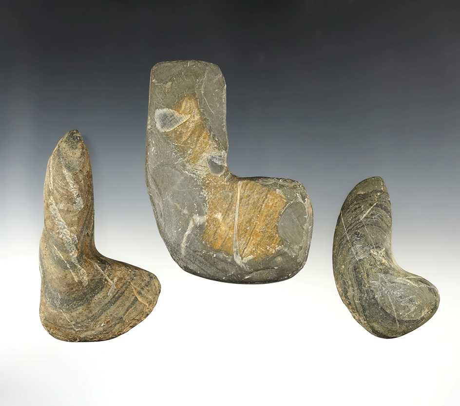 Set of 3 Geniculate Bannerstone Preforms found Ohio. The largest is 4 3/8".
