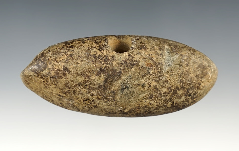 3 1/4" wide Wing Bannerstone. Drilling started from both ends, not complete. Fulton Co., Ohio.