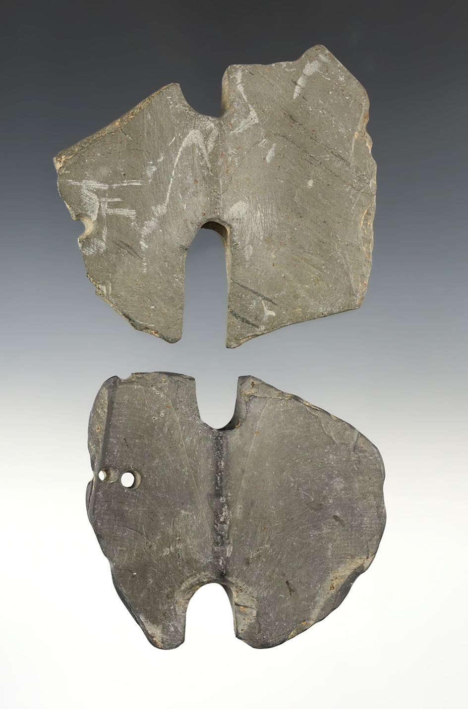 Pair of Wing Bannerstones with ancient salvage holes on each. Found in Ohio and Indiana. 