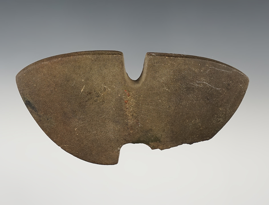 4 7/8" Wing Bannerstone with ancient damage to one side. Found in Putnam Co., Ohio. 