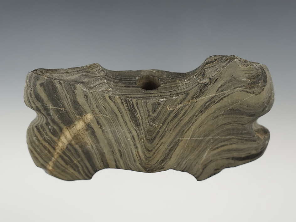 4 9/16" wide Double Crescent Bannerstone with ancient salvage. Found in Miami Co., Ohio. 