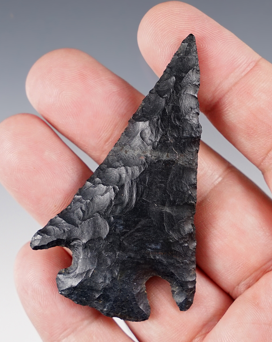 Rare fine Pentagonal first stage 2 11/16" made from jet black Zaleski Flint. Found in Ohio. 
