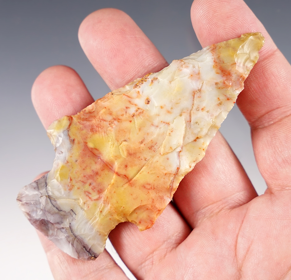 3 5/8" multi-colored Hopewell Point made of red, purple, yellow and cream Flint Ridge. 