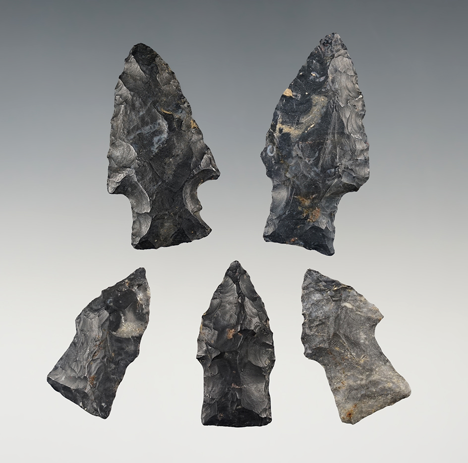 Set of 5 nice Ohio Paleo Kaiser points in excellent condition. The largest is 2".