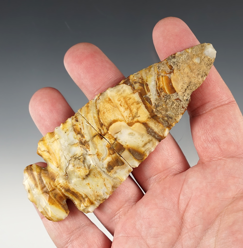 Amazing color on this 4 1/4" Flint Ridge Dovetail. Broken and glued at the mid-section. 