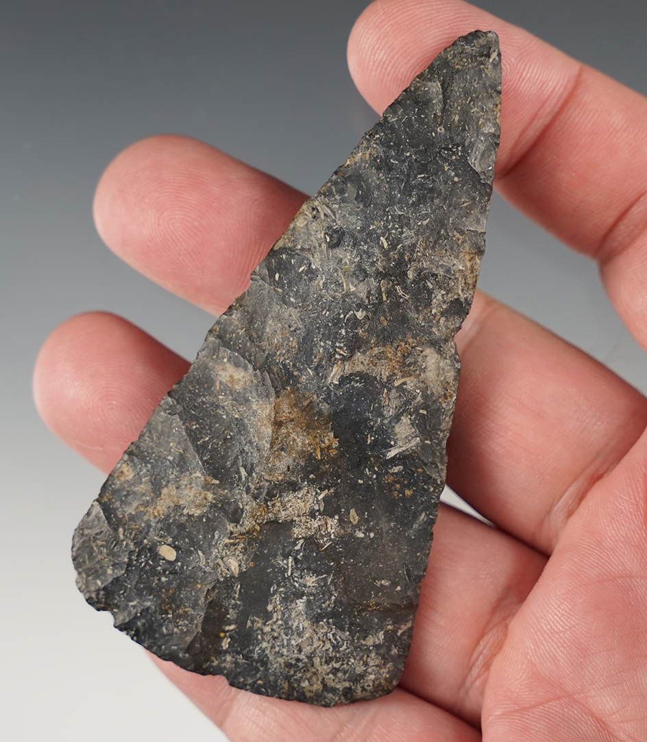 Superb 3 1/2" Triangular Ohio Blade made from mottled Coshocton Flint.