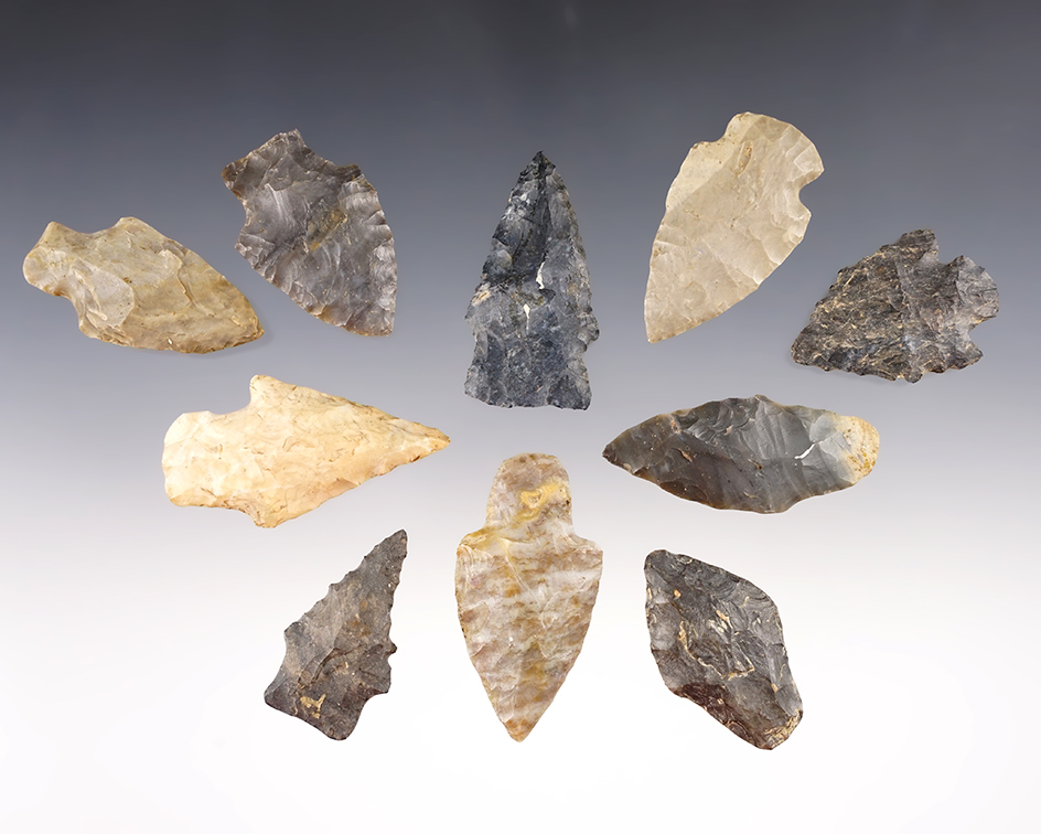 Set of 10 Ohio points in good condition. The largest is 2 1/8".