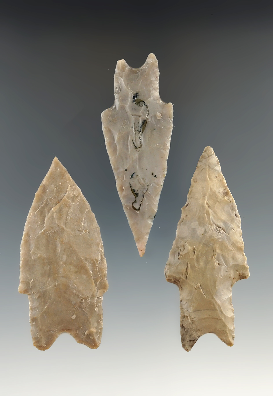 Set of three nice Pedernales points found in Central Texas, largest is 2 3/4".