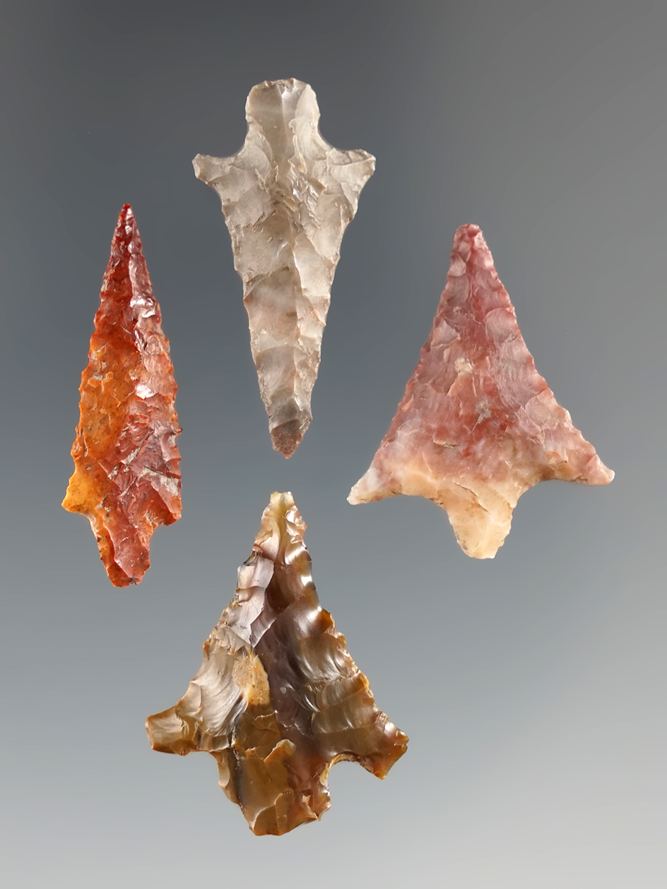 Four Very nice Columbia River arrowheads found near the John Day River 1964, largest is 1 1/8".