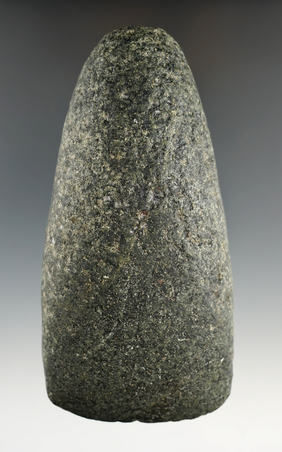 4 3/4" Adena Celt made from green and black hardstone. Found in Pickaway Co., Ohio.