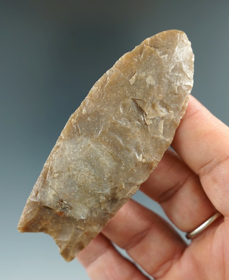 3 5/16" Carter Cave Clovis found in Elliott Co., Kentucky. Ex. King, Hubbard Collections. Partain CO