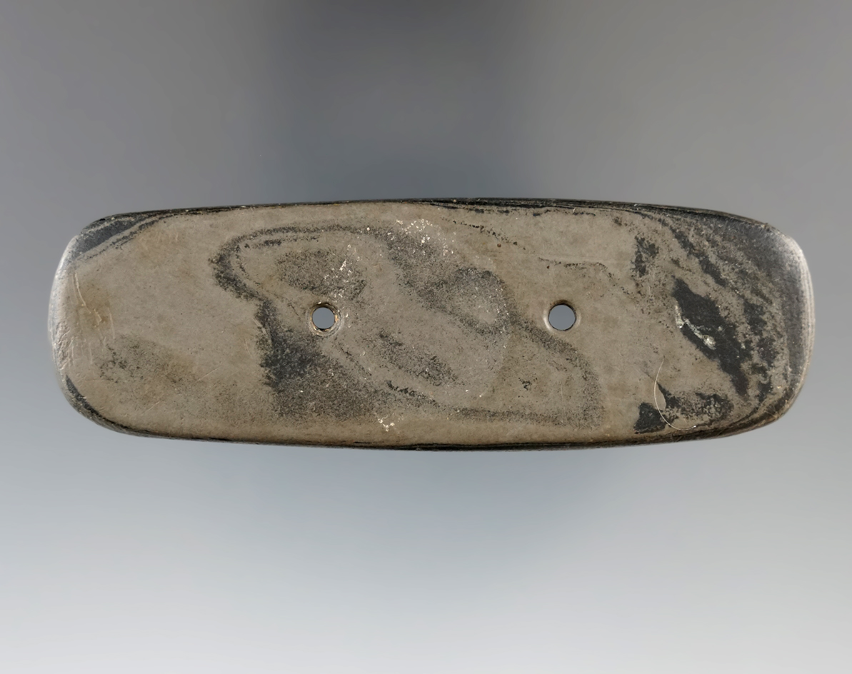 3 3/8" Miniature Bar Gorget found in Portage Co., Ohio.  Ex. Gilbert Dilley, J. Hooks. Pictured WW#1