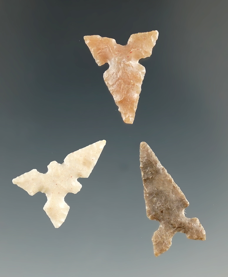 Set of three toyah points found in Texas in very nice condition, largest is 1".