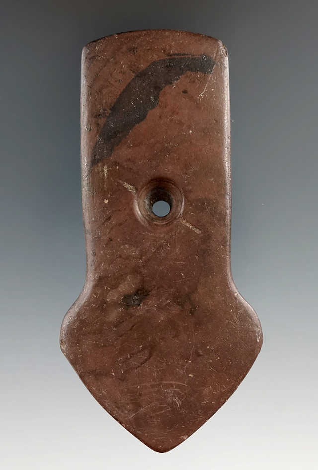 3 13/16" Hopewell Shovel Pendant made from Mottled Slate, found in Dark Co., Ohio. Davis COA.