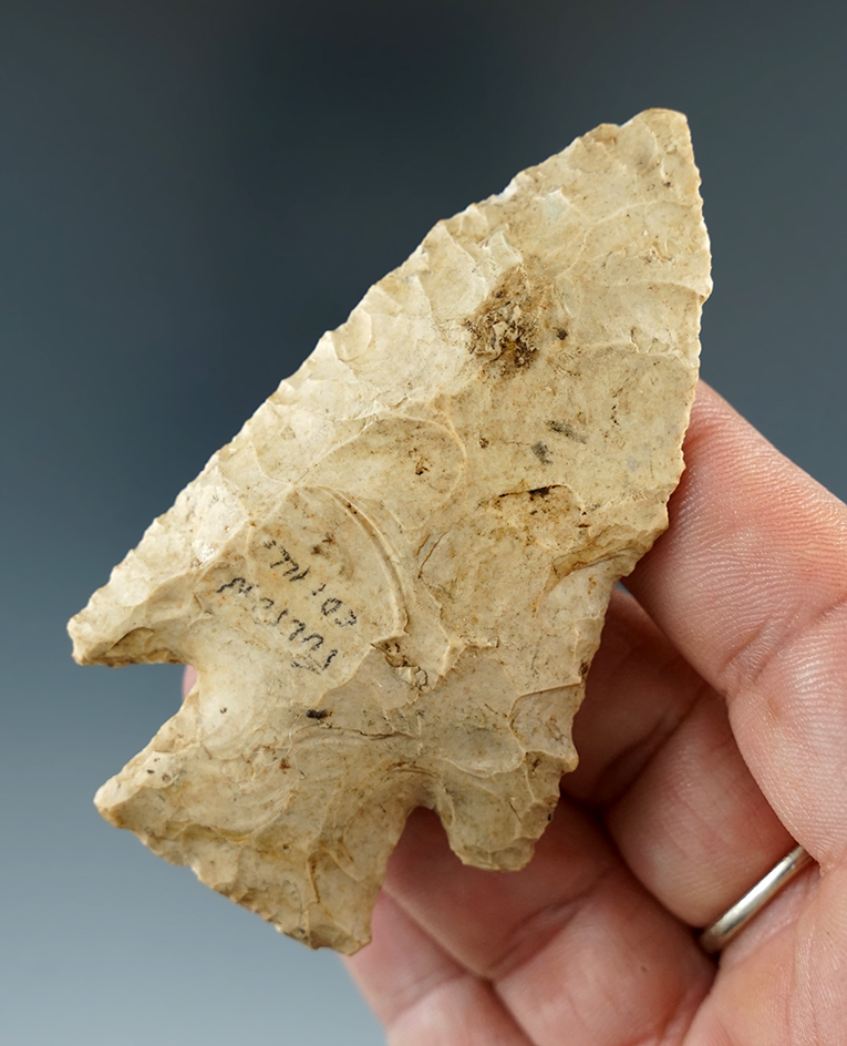 3" Hardin that is nicely beveled found in Illinois.  Ex. Don Simmons collection.