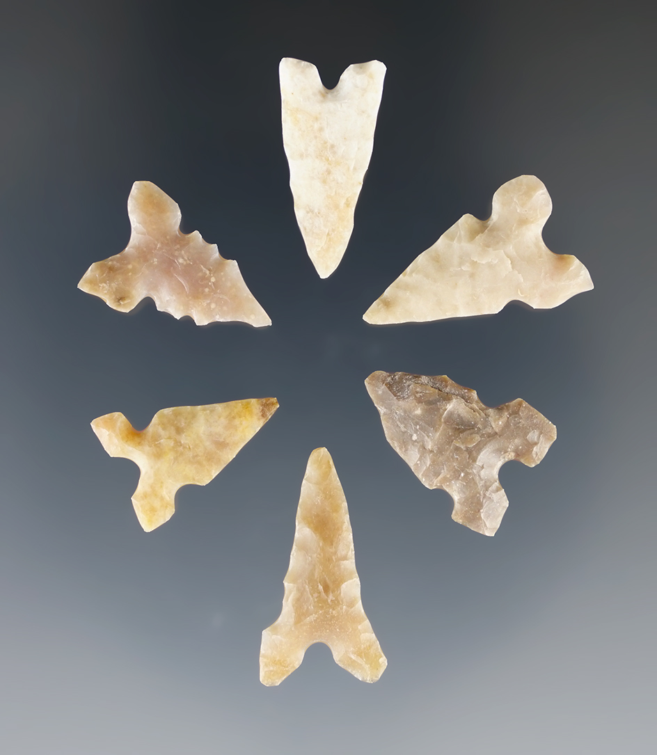 Set of 6 Toyah Points found in Texas. Largest is 7/8".