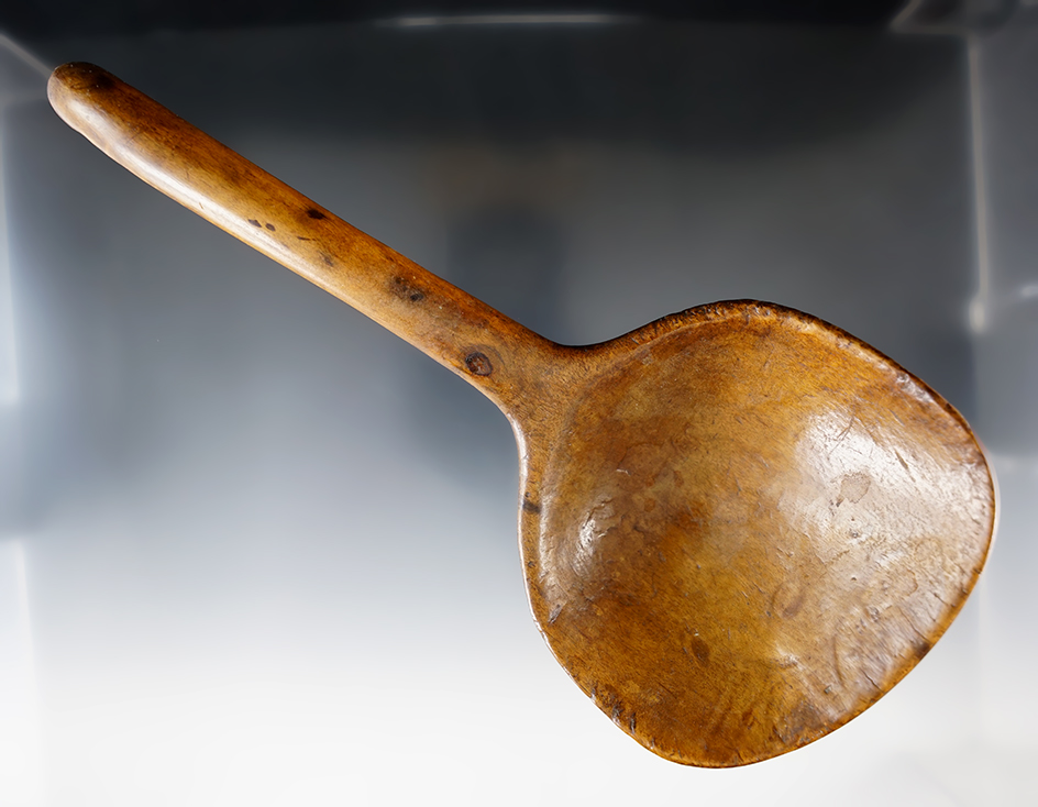 9" long beautifully patinated and nicely carved Swan effigy Iroquois spoon from New York.