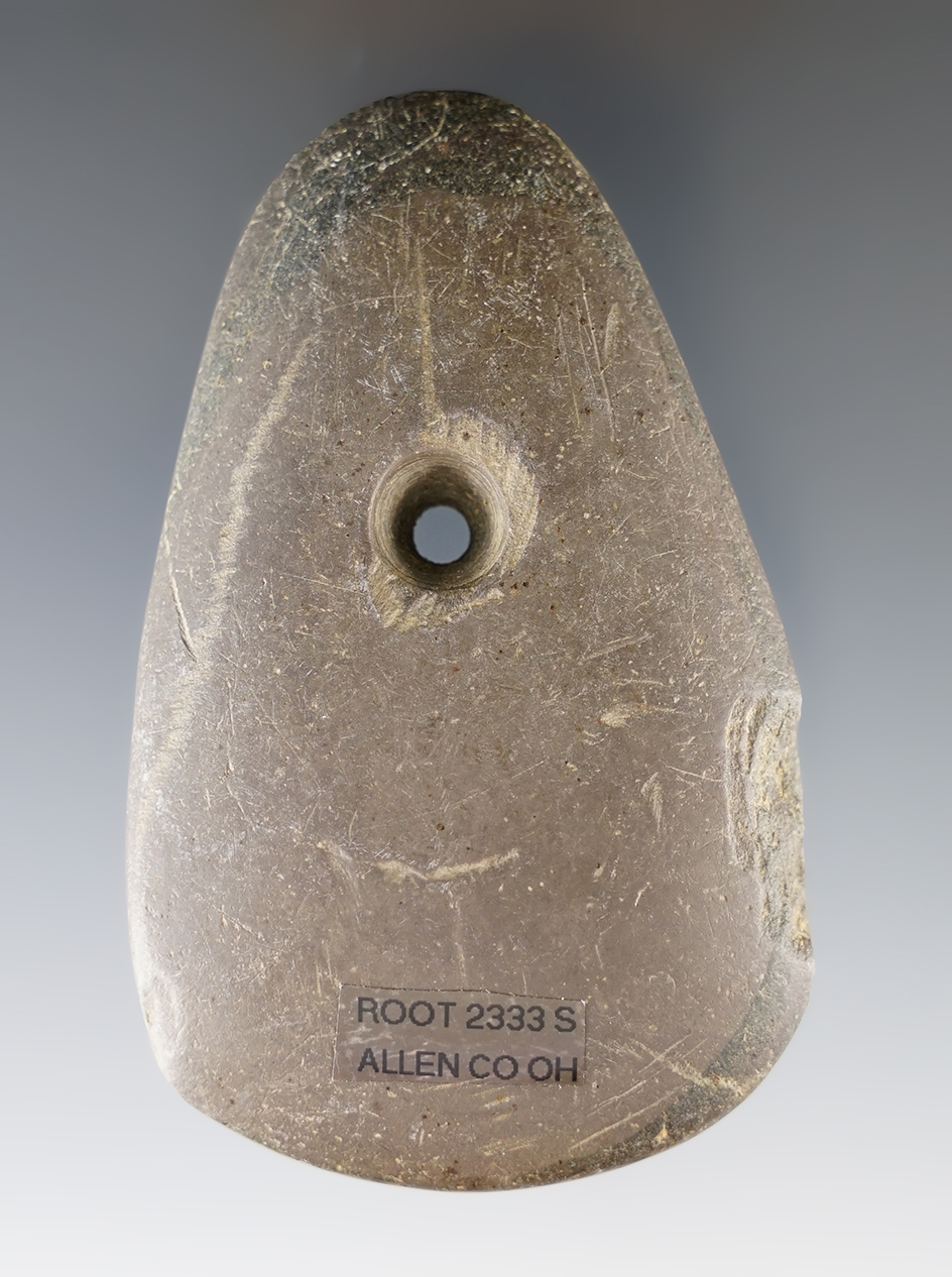 3 7/16" Adena Tear Drop Pendant made from Slate, found in Allen Co., Ohio.