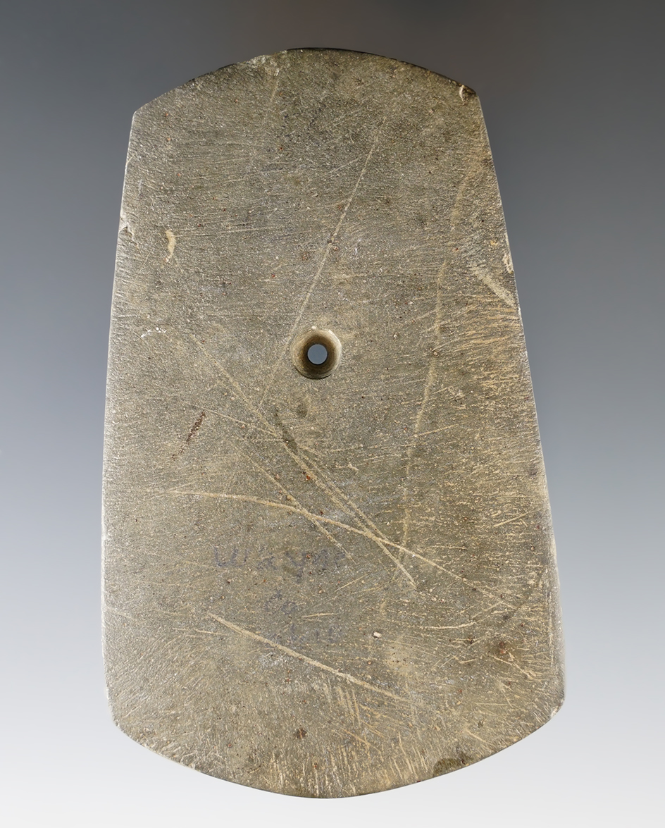 4 1/16" Hopewell Pendant made from brown Slate, found in Wayne Co., Ohio. Pictured!