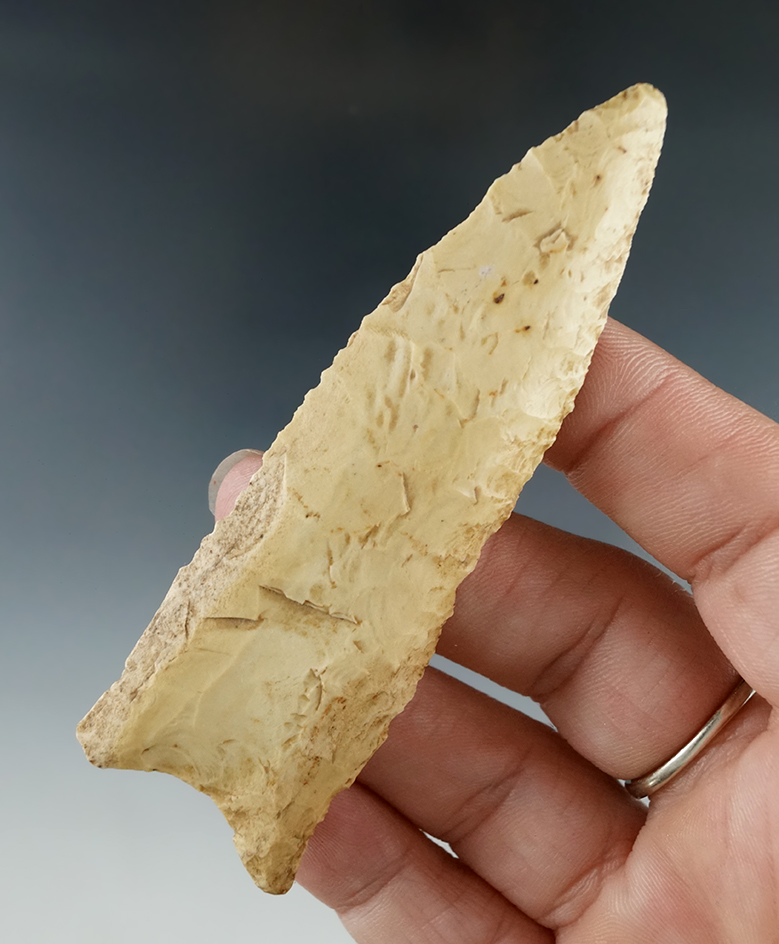 3 9/16" fluted Dalton found in Jackson Co., Illinois. Ex. Ed Zimmerman.