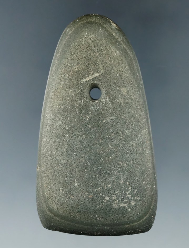 2 15/16" drilled Celt shape pendant found in Ohio.
