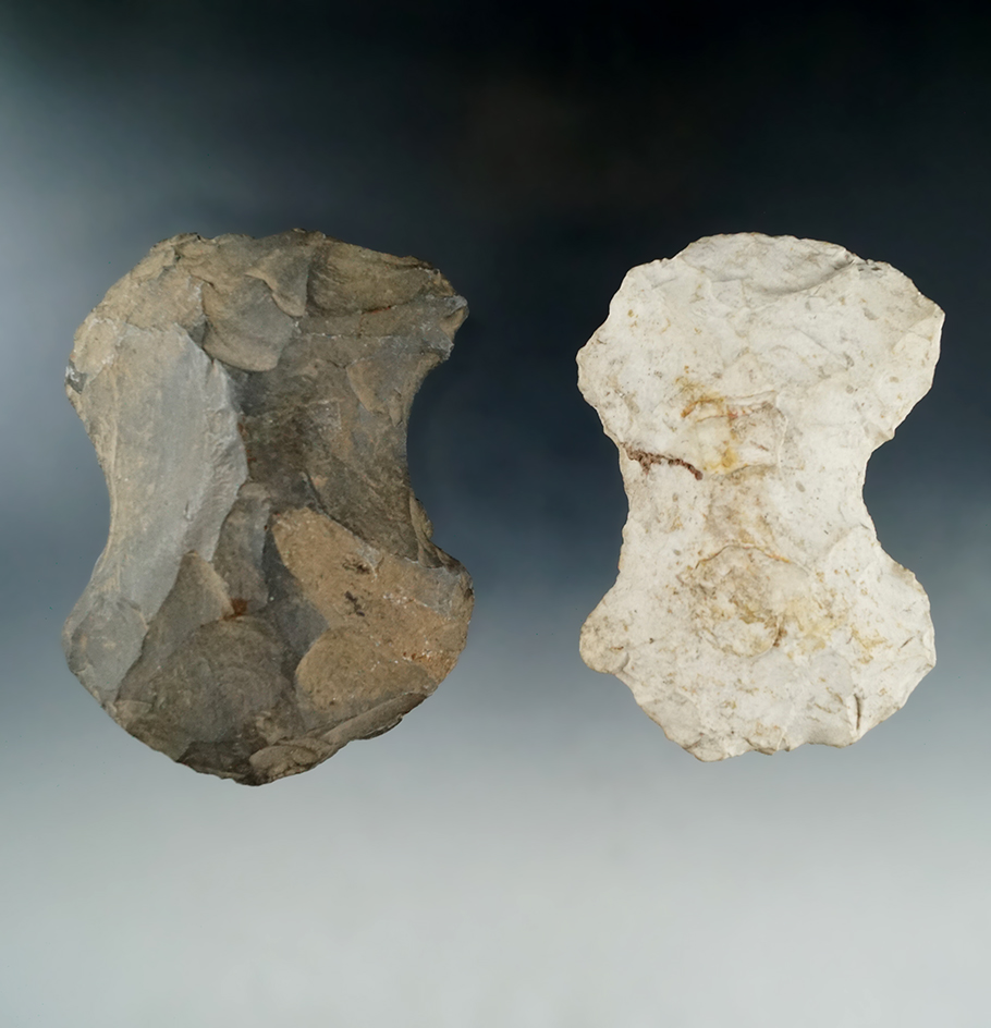 Pair of double bit Flint Axes found in the Midwest, largest is 3 5/8".