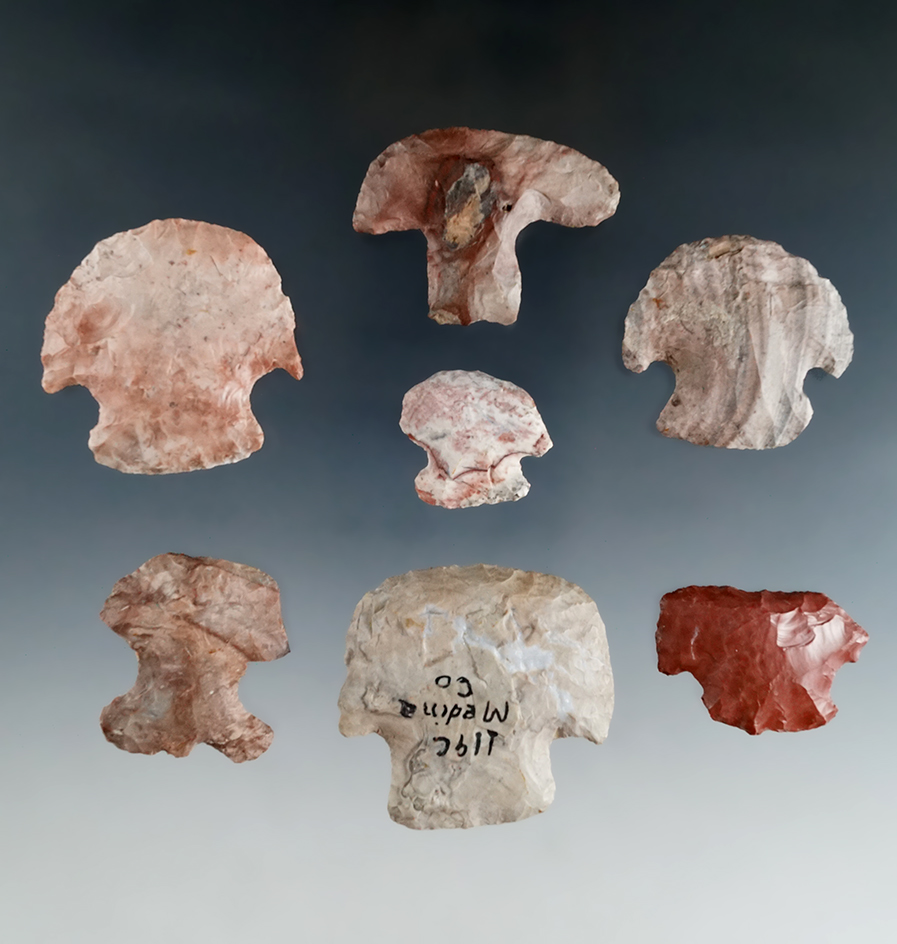 Seven rare Nethers Flint blunts, very colorful - Medina, Crawford and Ashland County's, Ohio.