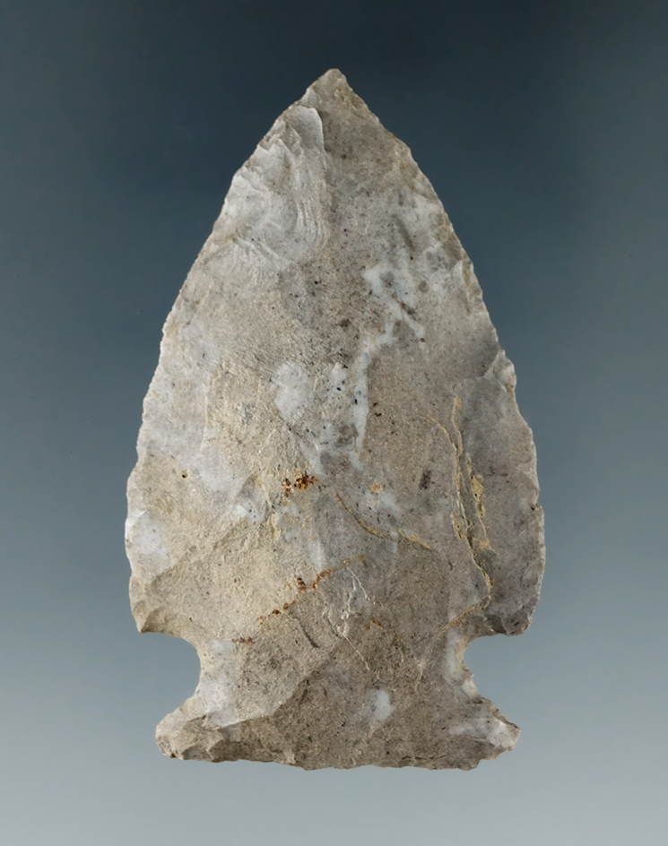 2 1/8" cornernotch made from Boone chert found in Missouri.