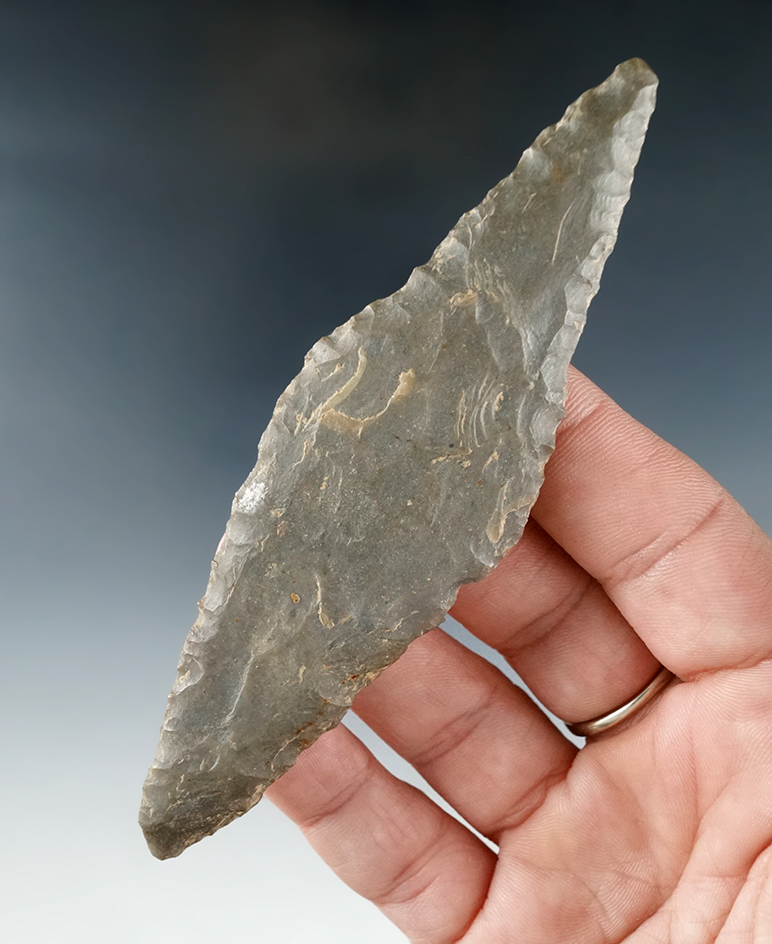 4 3/8" Harahey knife found in the 1930s-40s in Southeast Illinois. Ex. Bingman, Lar Hothem.