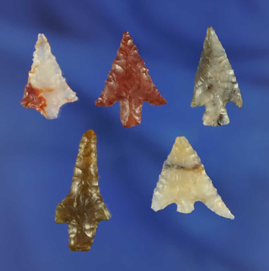 Set of five assorted Columbia River Gempoints, largest is 1 1/16". All are in nice condition.