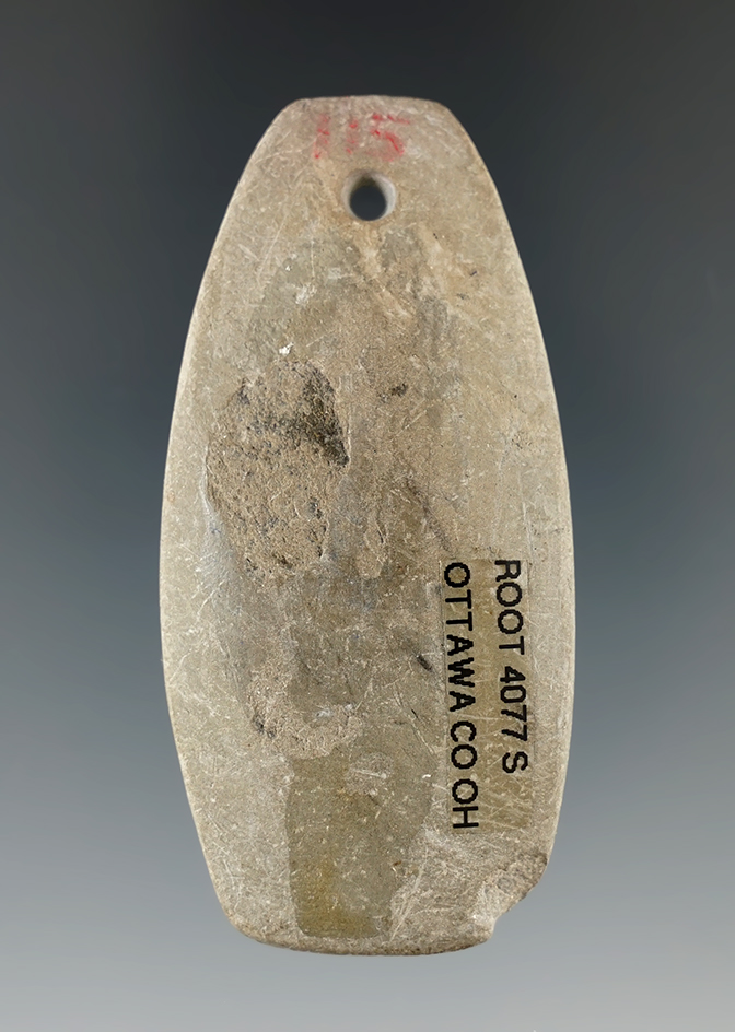 2 5/8" Hopewell Trapezoidal Pendant made from Limestone,  Ottawa Co., Ohio. Ex. Hanna.