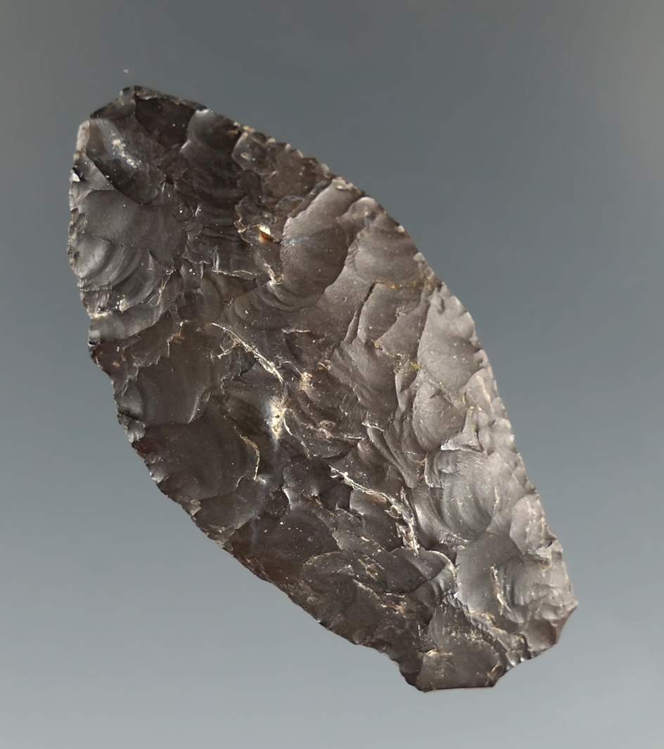 1 3/4" Spedis I made from Obsidian, found near the Columbia River, Oregon. Ex. Jim Hogue.