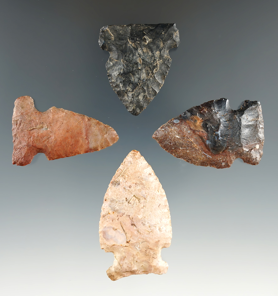 Set of 4 Sidenotch Points found in Kentucky, largest is 1 7/8".