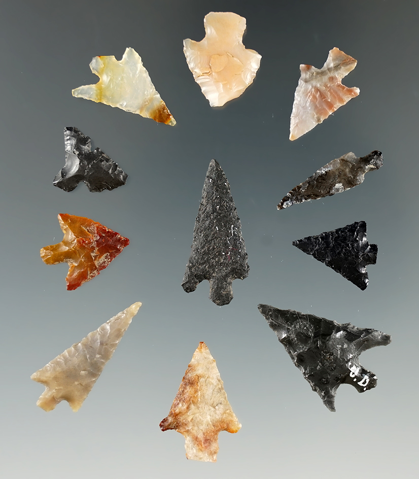 Set of 11 Assorted Gem points found in Franklin Co., Washington. Largest is 1 1/16".